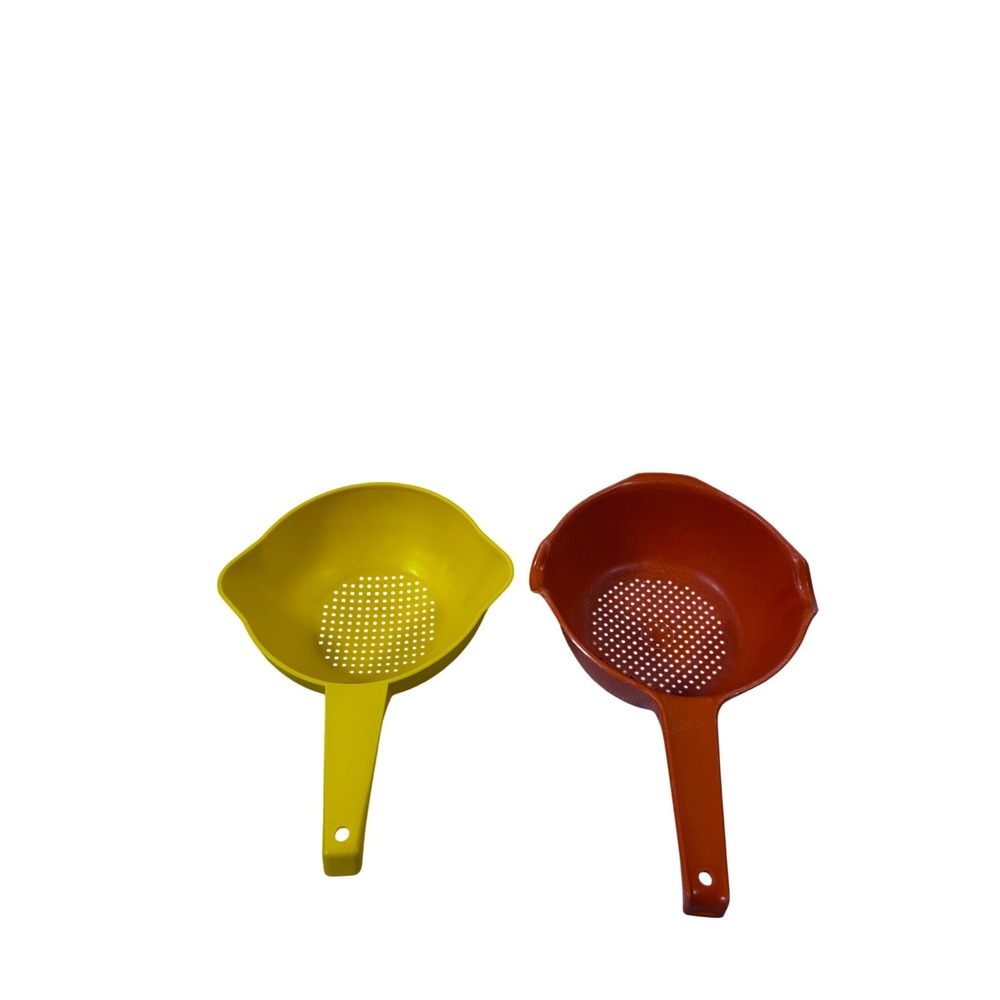 Tupperware Colander Set 2pc Yellow Orange‎ Vintage Plastic Strainer Kitchenware